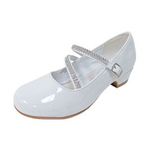 Rachel Shoes White Double Rhinestone Buckle Wedge Dress Heels Girls Size 2